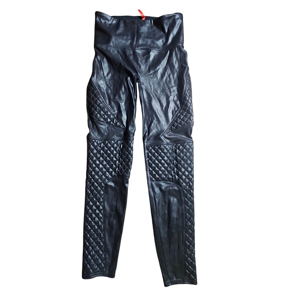 Spanx Faux Womens Quilted Leather Moto Leggings High Rise L/26 Bikercore Edgy